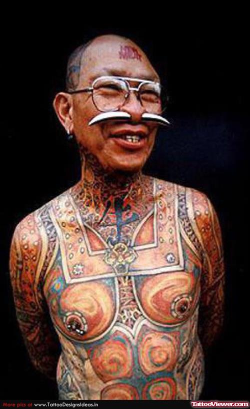 Amazing Colored Face And Body Tattoo