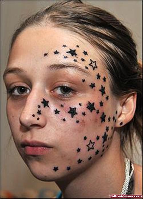 Stars Face Tattoos Design For Girls