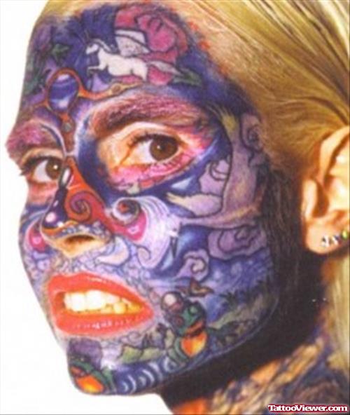 Colored Sea Creatures Face Tattoo For Girls
