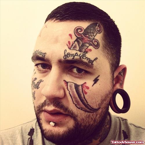 Ripped Skin Dagger Face Tattoo For Men