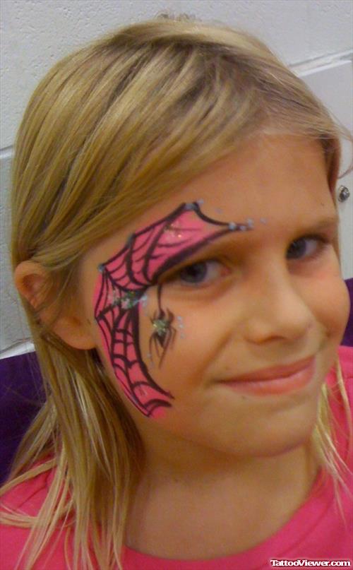 Pink Spider Web Face Tattoo