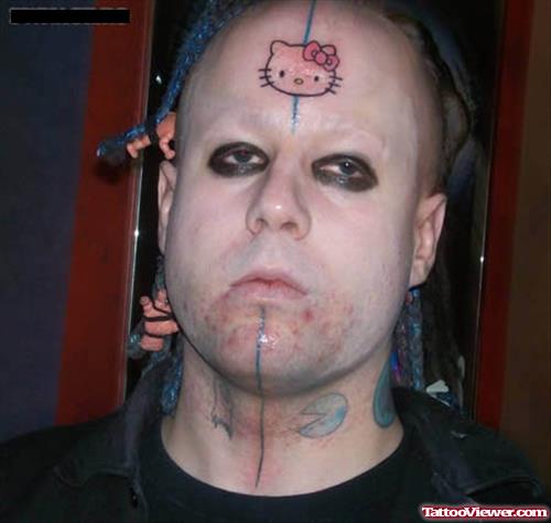 Kitty Head Face Tattoo For Men