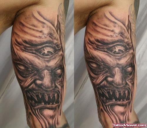 Horror Face Tattoo On Half Sleeve