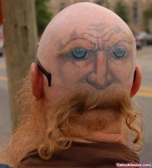 Crazy Grey Ink Face Tattoo On Head