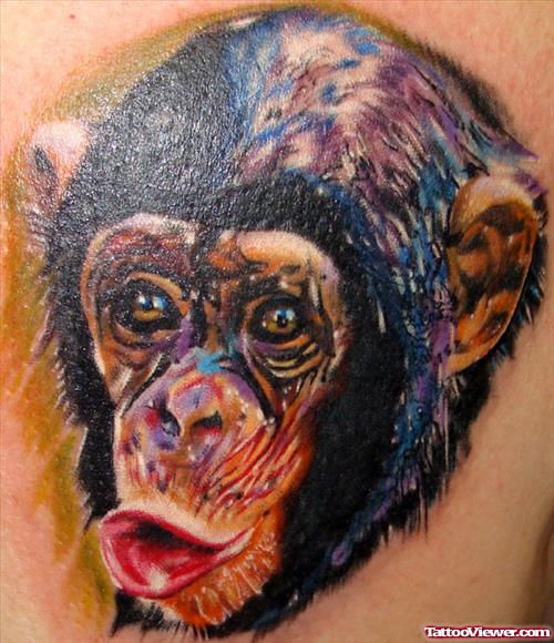 Color Chimpanzee Face Tattoo