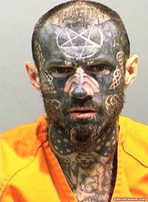 Celtic And Pentagram Face Tattoo