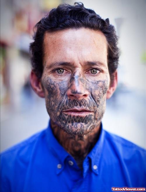 Amazing Grey Ink Face Tattoo