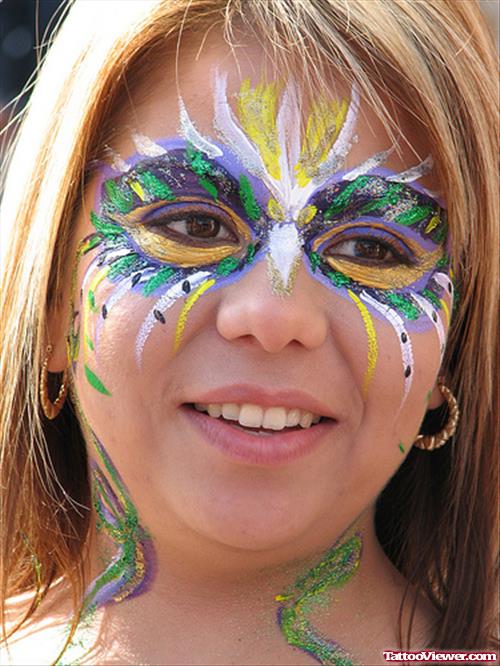 Colored Face Paint Tattoo For Girls