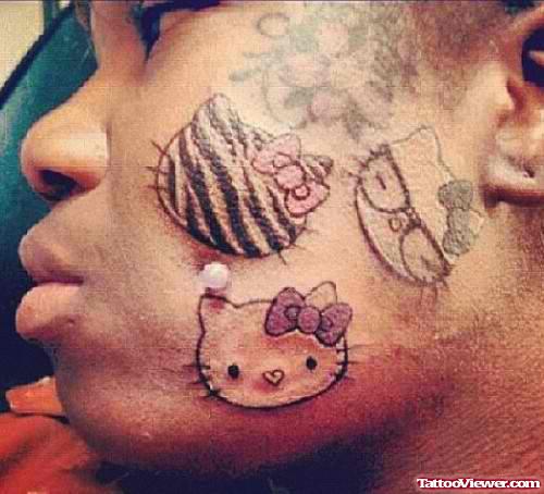 Colored Kitty Head Face Tattoos
