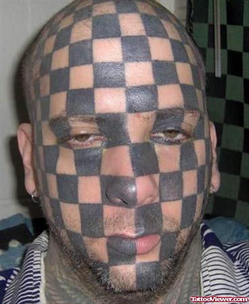Black Ink Chess Face Tattoo For Men