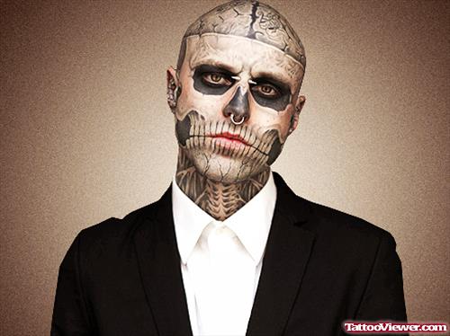 Awful Grey Ink Skulls Face Tattoo For Men