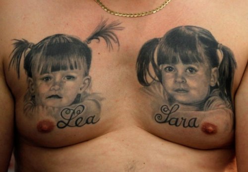 Lea And Lara Face Tattoos On Chest