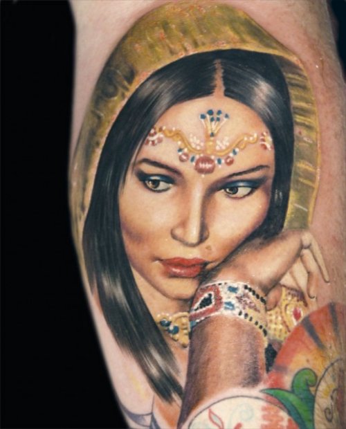 Beautiful Colore Women Face Tattoo