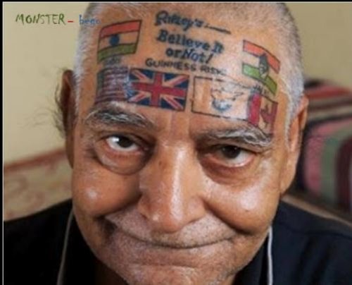 Awful Colored Flags Face Tattoo For Men