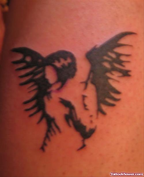 Black Ink Fairy Tattoo On Back