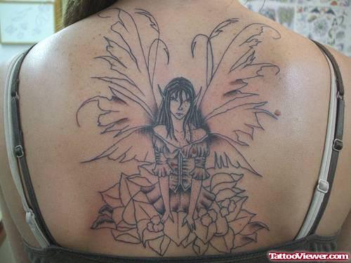 Outline Flower And Fairy Tattoo