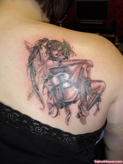 Gothic Fairy Tattoo On Right Back Shoulder