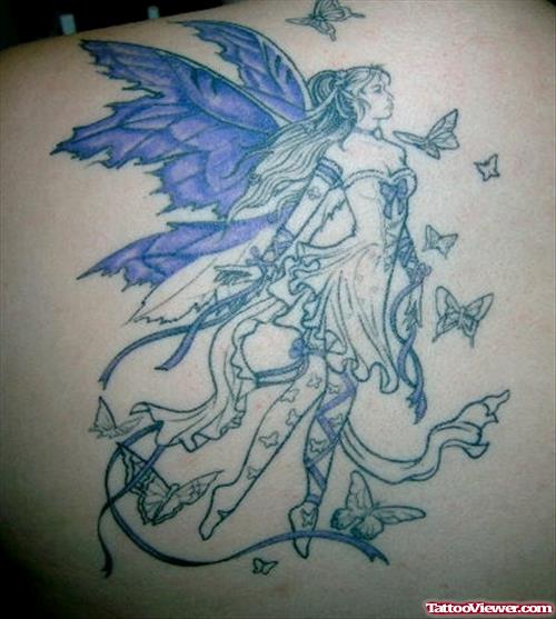 Awesome Purple Winged Fairy Tattoo