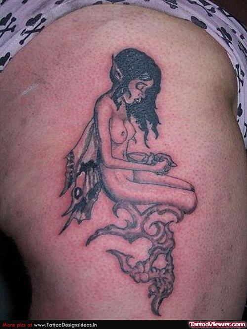 Sad Fairy Tattoo On Side