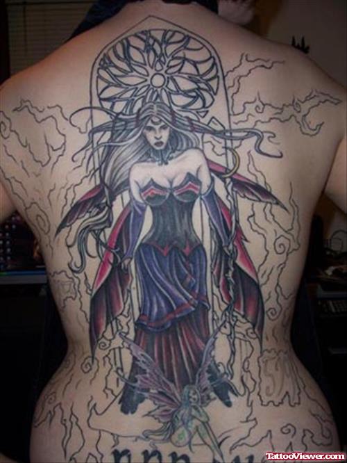 Dark Fairy Tattoo On Back Body