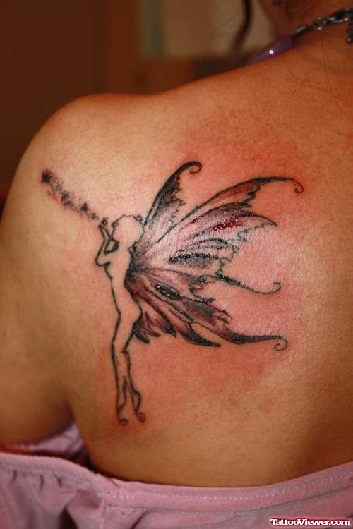 Twinkling Stars and Fairy Tattoo on Back Shoulder