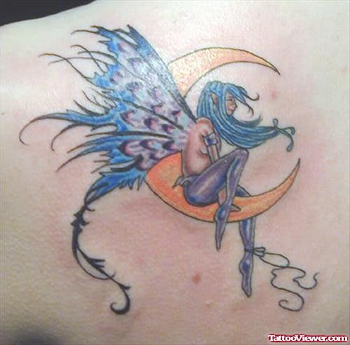 Moon And Fairy Tattoo On Back