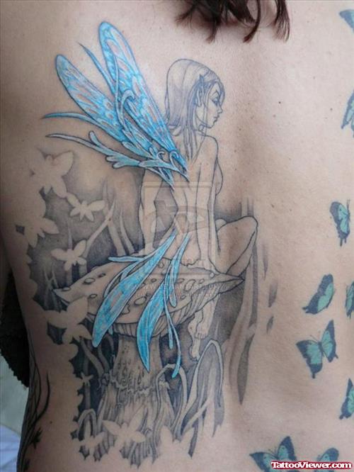 Flying Butterflies And Large Fairy Tattoo