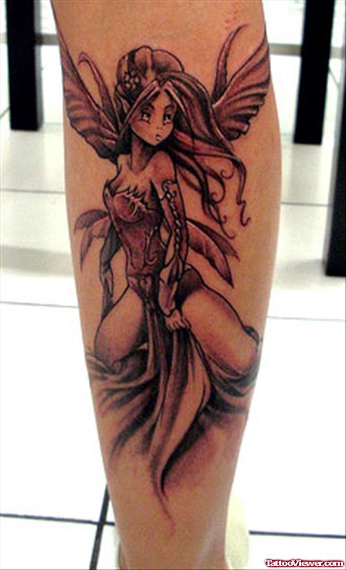Fairy Tattoo On Calf