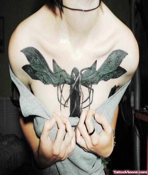 Cursed Wtch Fairy Tattoo On Girl Chest