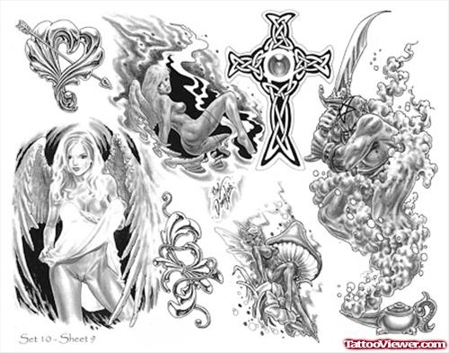 Celtic Cross And Fairy Tattoo Design