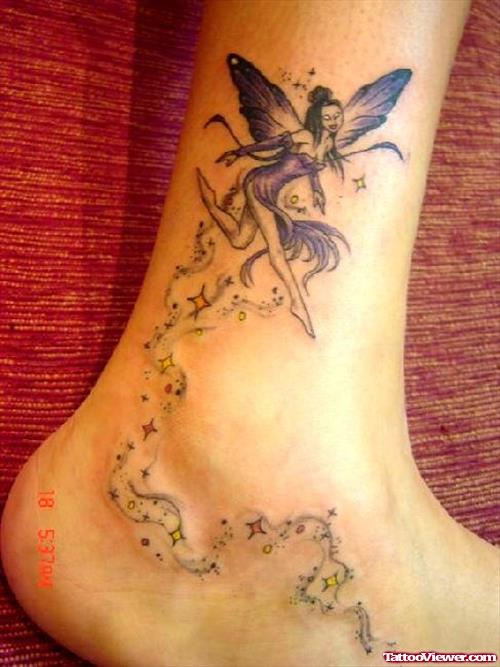 Twinkling Stars And Fairy Tattoo On Foot