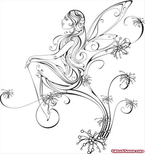Swirls Fairy Tattoo Design