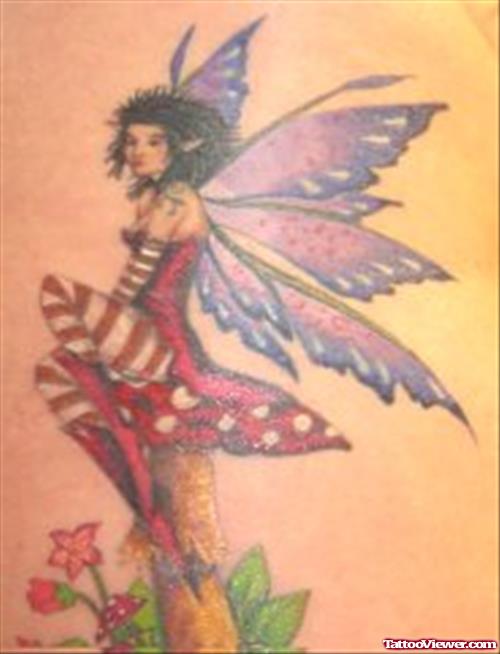Red Mushroom And Fairy Tattoo