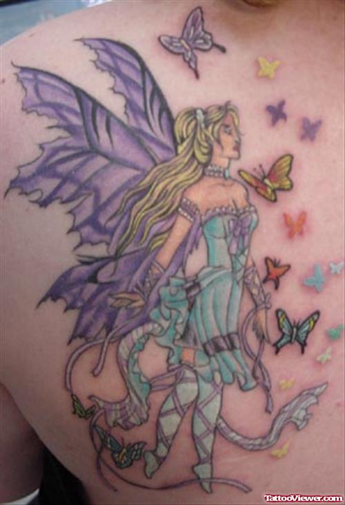 Colored Butterflies And Fairy Tattoo