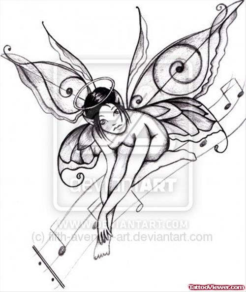 Music Notes And Fairy Tattoo Design