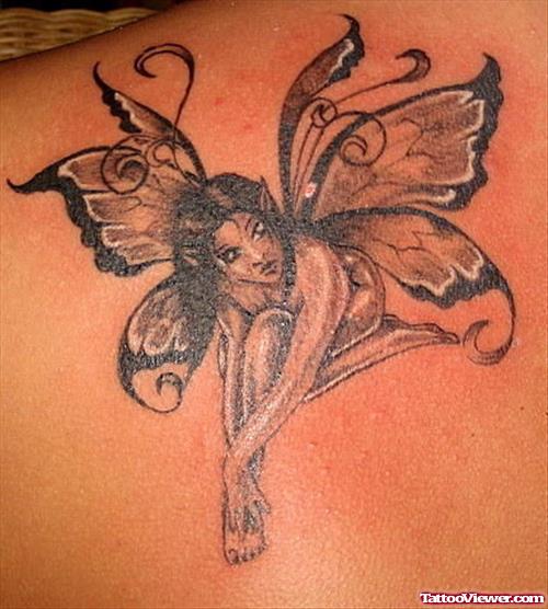 Left Back Shoulder Fairy Girl Tattoo