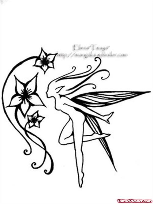 Flowers And Tribal Fairy Tattoo Design