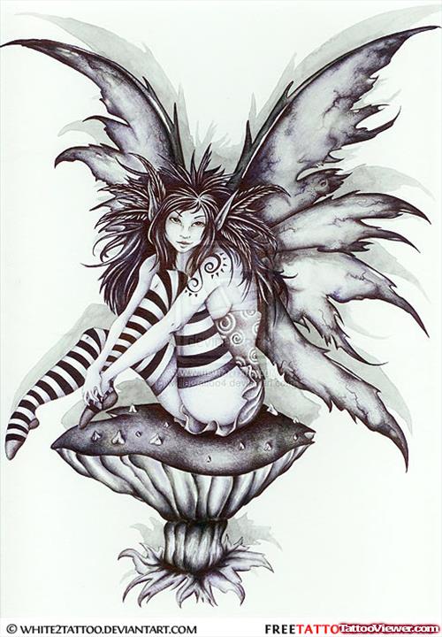 Mushroom And Gothic Fairy Tattoo Design