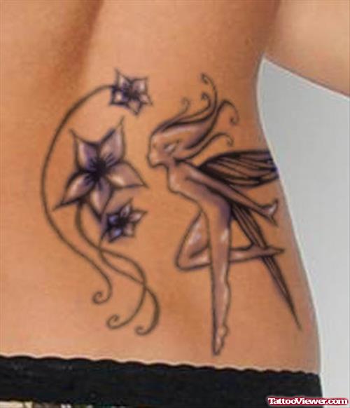 Awesome Flowers and Fairy Tattoo On Lowerback