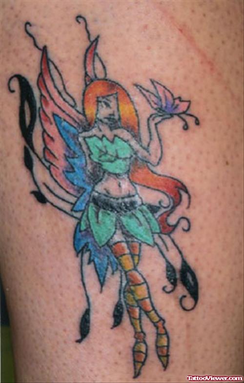 Awesome Colored Fairy Tattoo