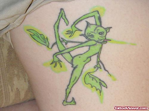 Green Ink Alien Fairy Tattoo