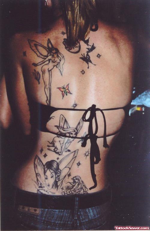 Full Body Butterflies And Fairies Tattoos On Back