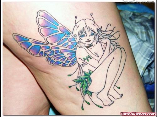 Colored Fairy Leg Tattoo