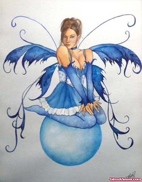 Blue Ink Fairy Tattoo Design