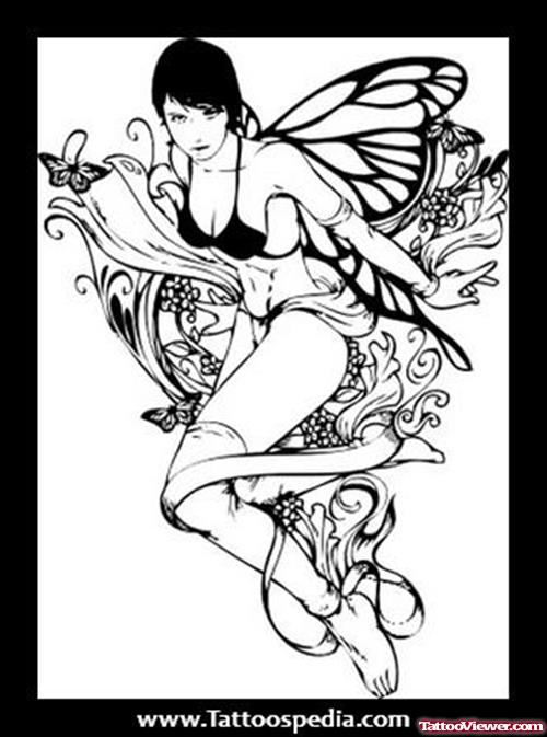 Butterfly and Fairy Tattoo Design