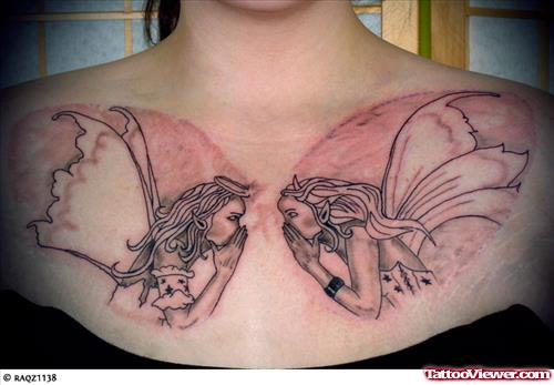 Angel And Devil Fairy Tattoos On Chest