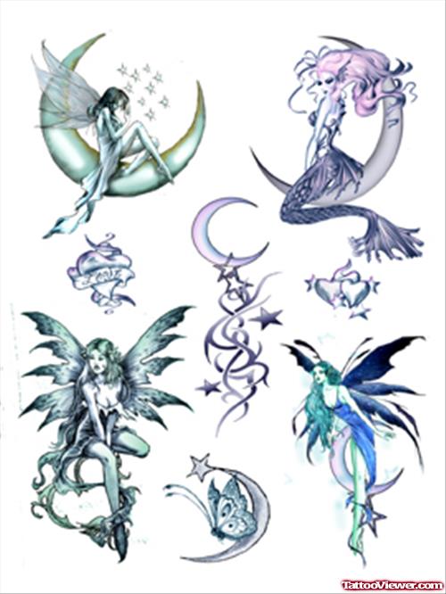 Moon And Fairies Tattoos Designs