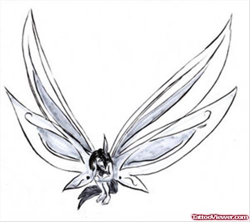 Large Wings Fairy Tattoo Design