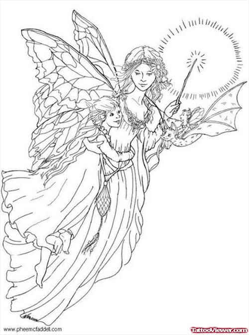 Flying Fairy Girl Tattoo Design