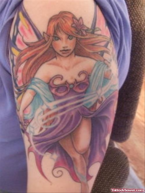 Colored Half Sleeve Fairy Tattoo